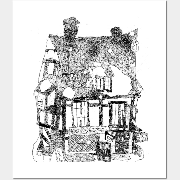 Charles Dickens Christmas Bookstore Monochrome Wall Art by Maries Papier Bleu